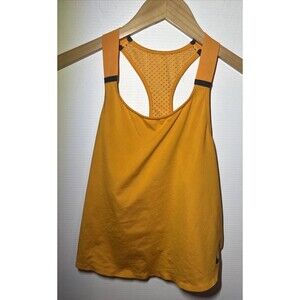Large Nike Racerback Tank Top Yellow Orange Sheer Curved Hem Gym Summer 824227